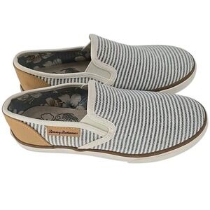 Tommy Bahama Sailor Slip On Shoes Womens 6W Wide Blue White Stripe Loafers